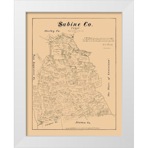Sabine County Texas - Walsh 1879  White Modern Wood Framed Art Print by Walsh