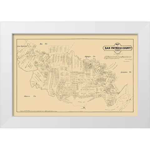 San Patricio County Texas - Walsh 1879  White Modern Wood Framed Art Print by Walsh