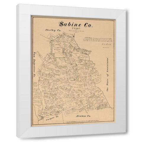 Sabine County Texas - Walsh 1879  White Modern Wood Framed Art Print by Walsh