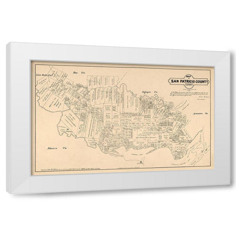 San Patricio County Texas - Walsh 1879  White Modern Wood Framed Art Print by Walsh