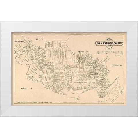 San Patricio County Texas - Walsh 1879  White Modern Wood Framed Art Print by Walsh
