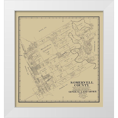 Somervell County Texas - Theilepape 1884  White Modern Wood Framed Art Print by Thielepape