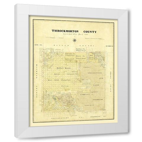 Throckmorton County Texas - Matthews 1880  White Modern Wood Framed Art Print by Matthews