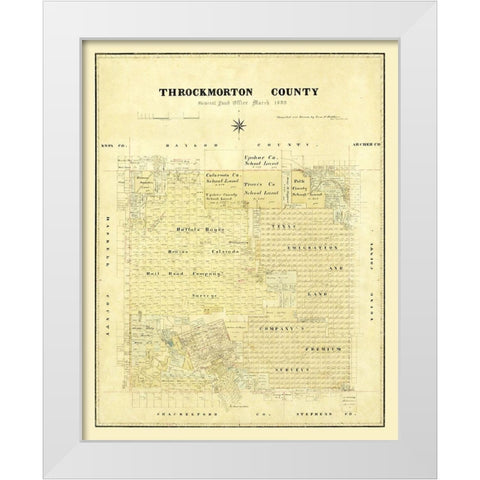 Throckmorton County Texas - Matthews 1880  White Modern Wood Framed Art Print by Matthews