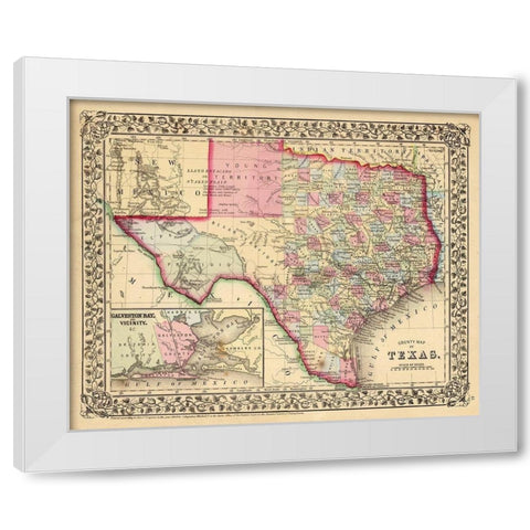 Texas County Map - Mitchell 1870  White Modern Wood Framed Art Print by Mitchell