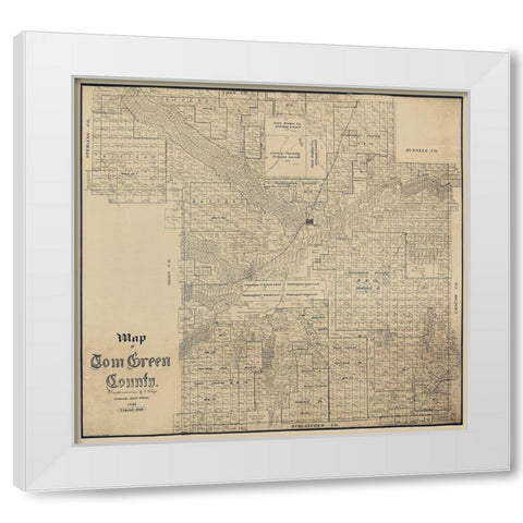 Tom Green County Texas - Schutze 1892  White Modern Wood Framed Art Print by Schutze