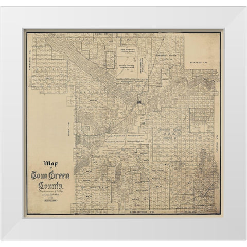 Tom Green County Texas - Schutze 1892  White Modern Wood Framed Art Print by Schutze