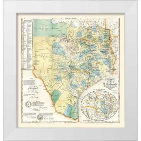 Texas - Creuzbaur 1854 White Modern Wood Framed Art Print by Creuzbaur