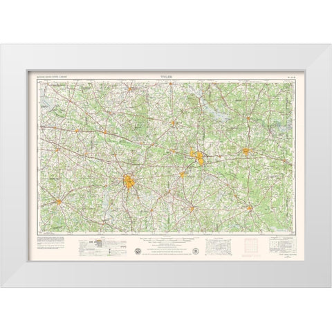 Tyler Texas Quad - USGS 1956 White Modern Wood Framed Art Print by USGS