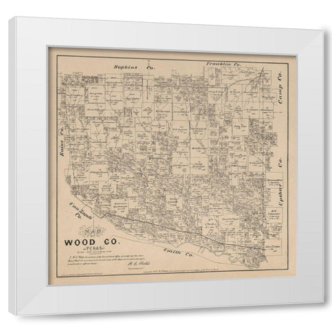 Wood County Texas - Walsh 1879  White Modern Wood Framed Art Print by Walsh