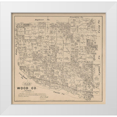 Wood County Texas - Walsh 1879  White Modern Wood Framed Art Print by Walsh