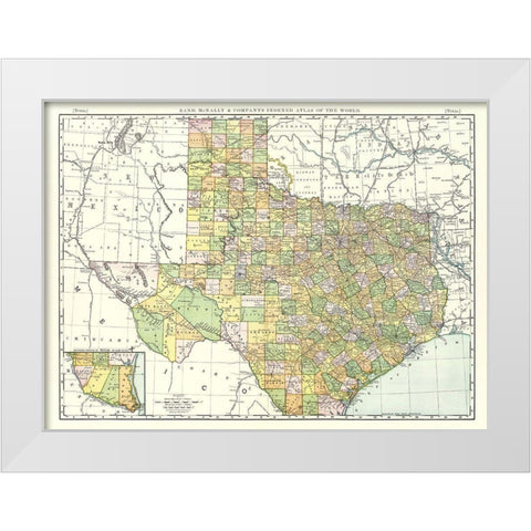 Texas - Rand McNally 1897 White Modern Wood Framed Art Print by Rand McNally
