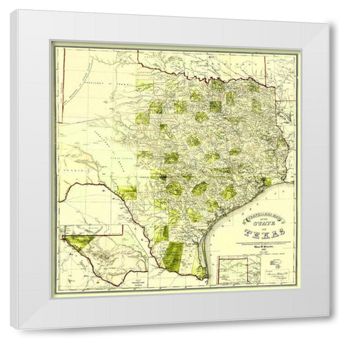 Travellers Map of the State of Texas 1867 White Modern Wood Framed Art Print by Pressler