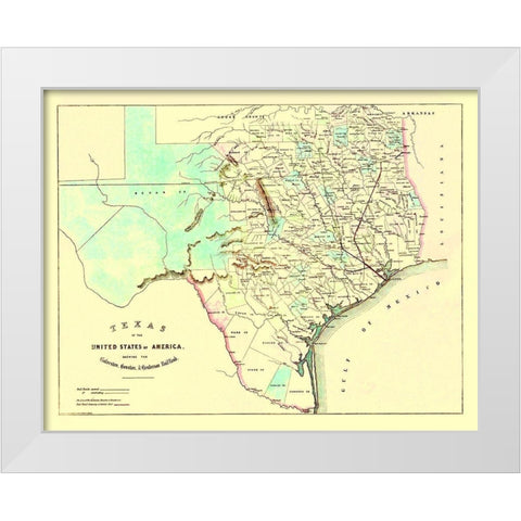 Galveston, Houston, Henderson Railroad 1872 White Modern Wood Framed Art Print by King