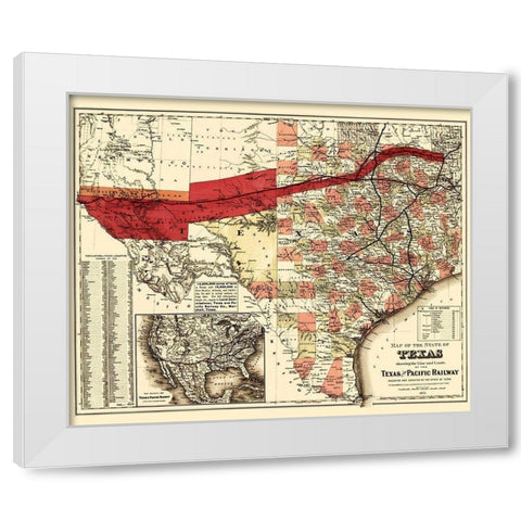 Texas and Pacific Railway - Colton 1873 White Modern Wood Framed Art Print by Colton