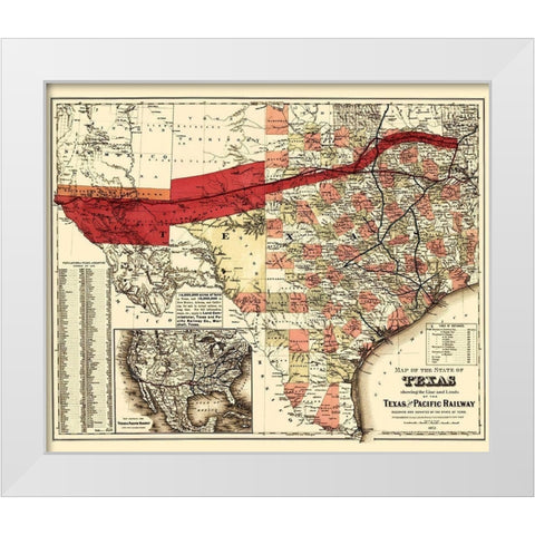 Texas and Pacific Railway - Colton 1873 White Modern Wood Framed Art Print by Colton