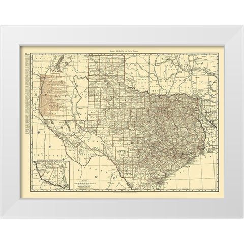 Texas State Railroads - Rand McNally 1900 White Modern Wood Framed Art Print by Rand McNally