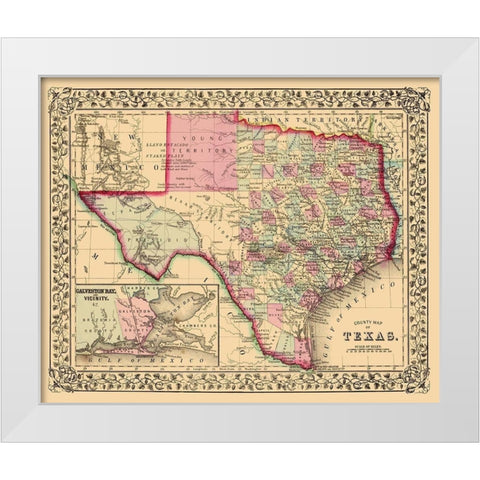 Texas with an Inset of Galveston Bay White Modern Wood Framed Art Print by Mitchell