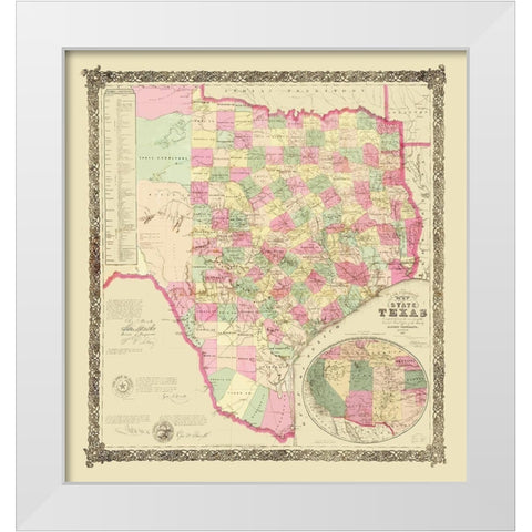 Texas - USGLO 1867 White Modern Wood Framed Art Print by USGLO
