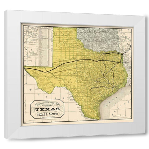 Texas Geographical Map 1876 White Modern Wood Framed Art Print by Unknown