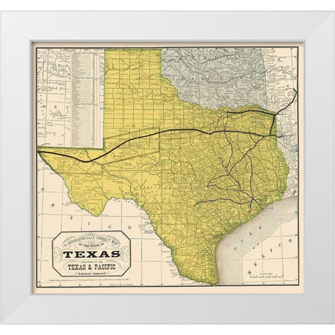 Texas Geographical Map 1876 White Modern Wood Framed Art Print by Unknown