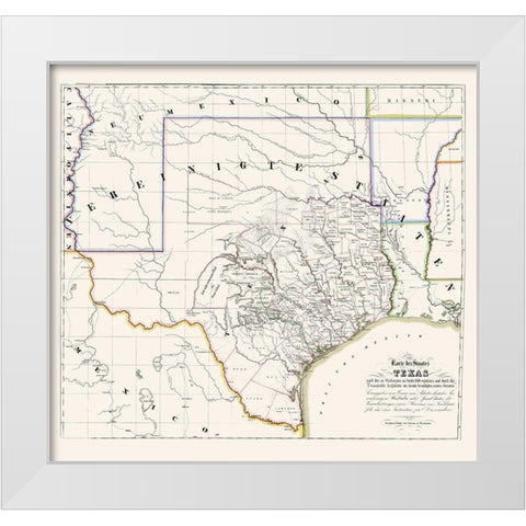Texas - Association for German Immigrants 1851 White Modern Wood Framed Art Print by Association for German Immigrants