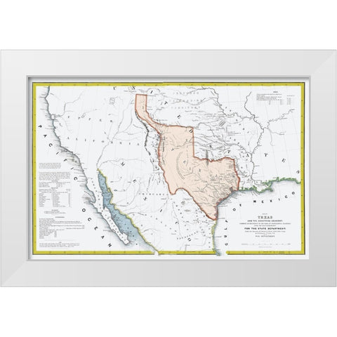Texas Republic and adjacent Countries 1844 White Modern Wood Framed Art Print by US War Dept