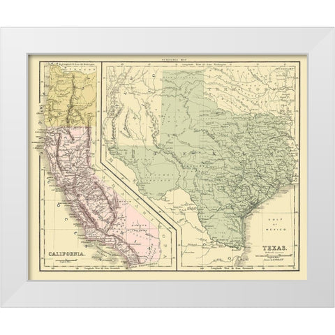 Texas with California and Oregon - Appleton 1864 White Modern Wood Framed Art Print by Appleton