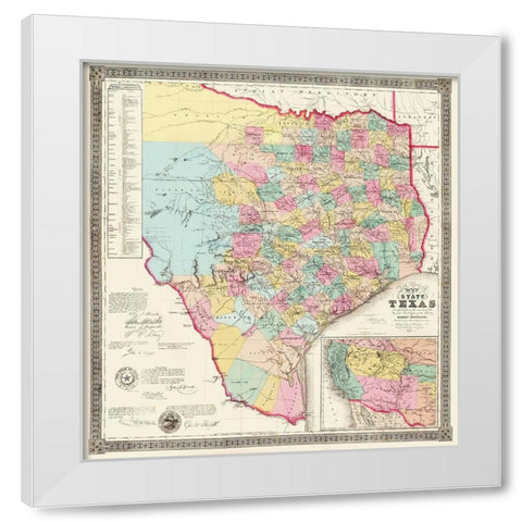 Texas State of J de Cordova - Colton 1856 White Modern Wood Framed Art Print by Colton