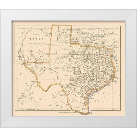 Texas - Stanford 1857 White Modern Wood Framed Art Print by Stanford