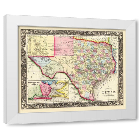 Texas State and County - Mitchell 1860 White Modern Wood Framed Art Print by Mitchell