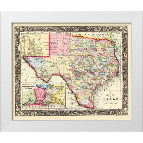 Texas State and County - Mitchell 1860 White Modern Wood Framed Art Print by Mitchell