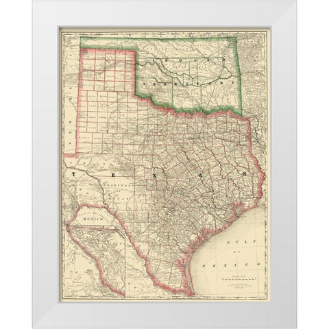 Texas and Indian Territory - Rand McNally 1879 White Modern Wood Framed Art Print by Rand McNally