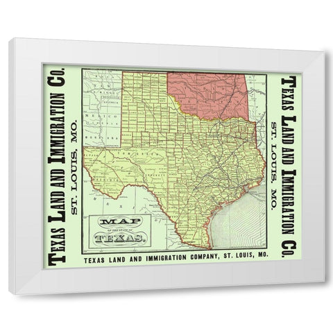 Texas - Texas Land and Immigration 1876 White Modern Wood Framed Art Print by Texas Land and Immigration