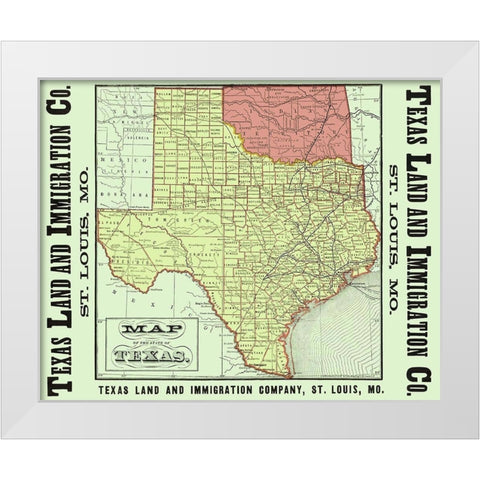 Texas - Texas Land and Immigration 1876 White Modern Wood Framed Art Print by Texas Land and Immigration