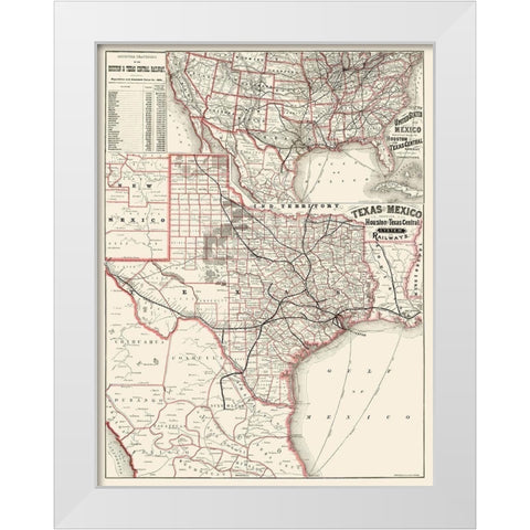 Houston and Texas Central Railways 1880 White Modern Wood Framed Art Print by Rand McNally