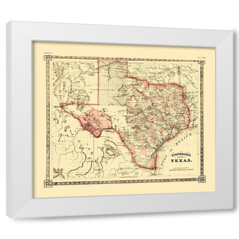 Texas - Schonberg 1867 White Modern Wood Framed Art Print by Schonberg