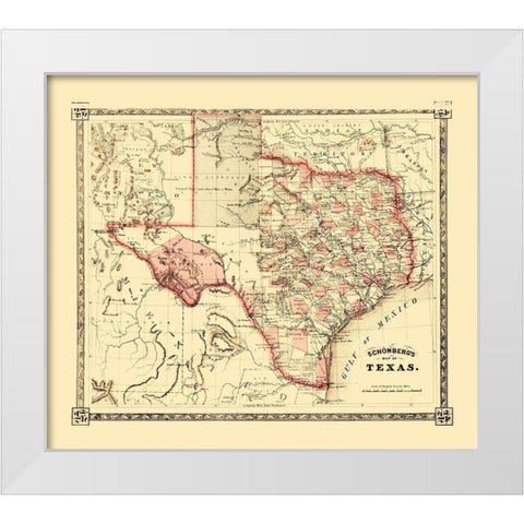 Texas - Schonberg 1867 White Modern Wood Framed Art Print by Schonberg