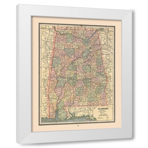 Alabama, United States - Cram 1888 White Modern Wood Framed Art Print by Cram