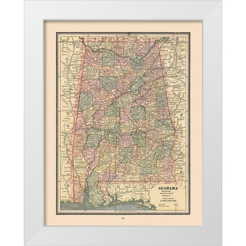 Alabama, United States - Cram 1888 White Modern Wood Framed Art Print by Cram