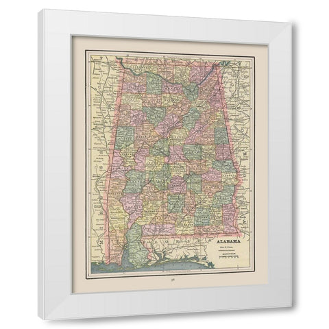 Alabama - Cram 1892 White Modern Wood Framed Art Print by Cram