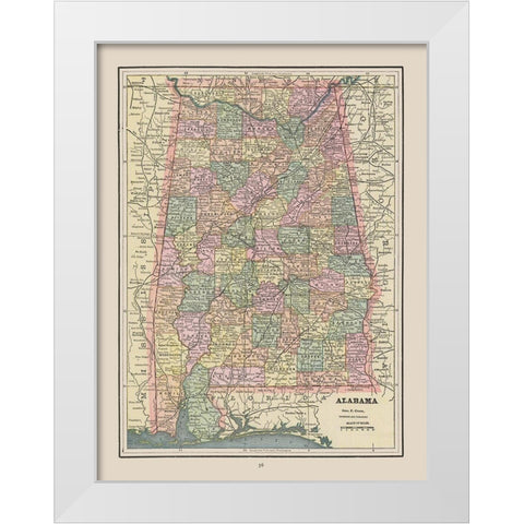 Alabama - Cram 1892 White Modern Wood Framed Art Print by Cram