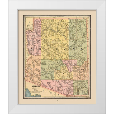 Arizona, United States - Cram 1888 White Modern Wood Framed Art Print by Cram