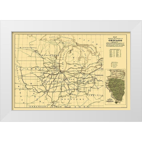 Chicago Railroads - Mendel 1850 White Modern Wood Framed Art Print by Mendel