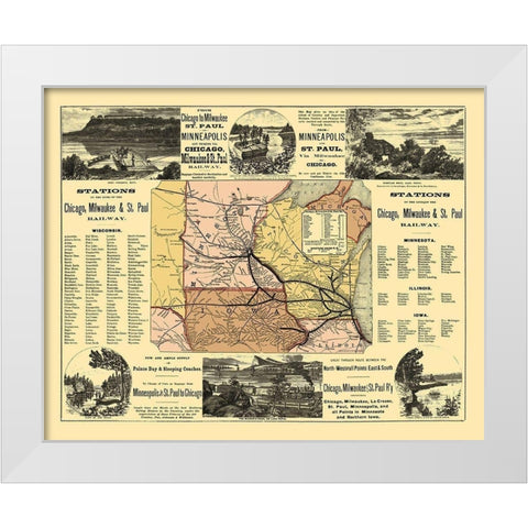 Chicago, Milwaukee, St Paul Railway Stations 1874 White Modern Wood Framed Art Print by Rand McNally