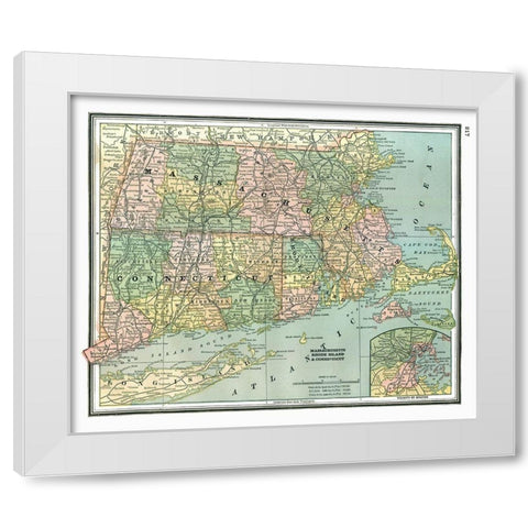 Massachusetts, Connecticut - Johnson 1888 White Modern Wood Framed Art Print by Johnson