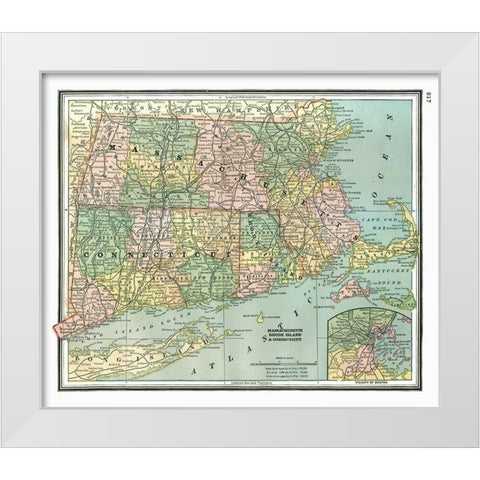 Massachusetts, Connecticut - Johnson 1888 White Modern Wood Framed Art Print by Johnson