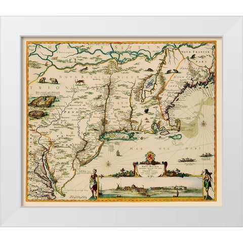 US East Coast, Chesapeake Bay to Maine 1685 White Modern Wood Framed Art Print by Danckerts