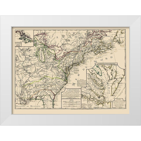 US East of Mississippi River - Phelippeaux 1783 White Modern Wood Framed Art Print by Phelippeaux