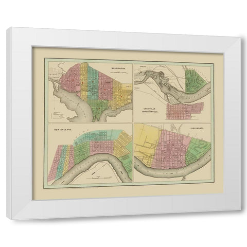 Washington, Louisville,  New Orleans White Modern Wood Framed Art Print by Bradford